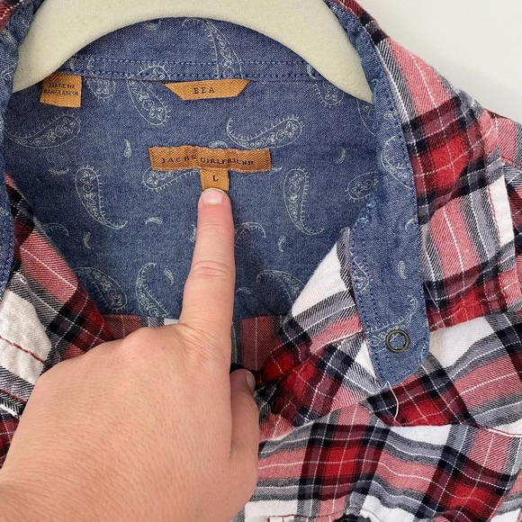 Jachs Girlfriend Flannel Pearl Snap Blouse Size Large Red, White, Black Plaid - Picture 4 of 6